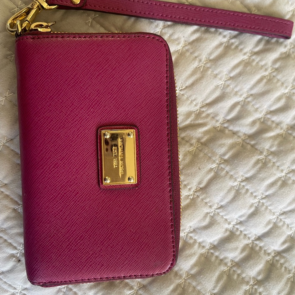 Michael Kors Fuchsia Wristlet with Gold Accents